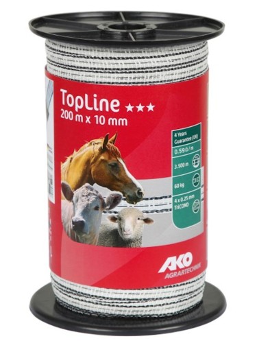 Taralint AKO TopLine valge/must 10mm/200m